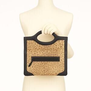 Donald J Pliner Couture Leopard Print Handbag Croc Embossed Leather Trim Italy